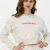 Calvin Klein Chandail Two Tone Monogram Crop Crew Neck Crème magasin france 19