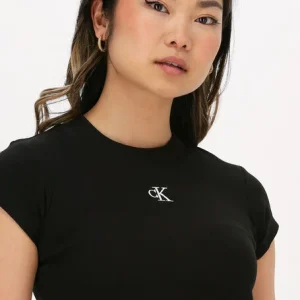 Calvin Klein T-shirt Ck Rib Cropped Slim Tee En Noir le grand escompte 11