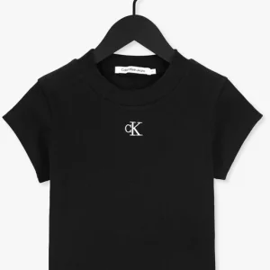 Calvin Klein T-shirt Ck Rib Cropped Slim Tee En Noir le grand escompte 13