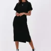 Calvin Klein Robe Midi Ck Rib Long T-shirt Dress En Noir grossiste 19