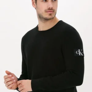 vente pas cher en ligne Calvin Klein Pull Monogram Badge Crew Neck Sweater En Noir 11