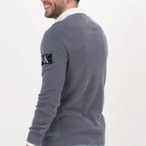 Calvin Klein Pull Monogram Badge Crew Neck Sweater En Gris marques de renommée 9