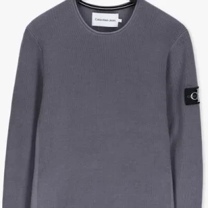 Calvin Klein Pull Monogram Badge Crew Neck Sweater En Gris marques de renommée 13