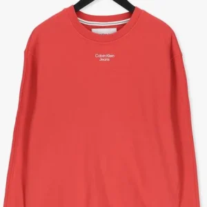 jusqu'à Calvin Klein Chandail Stacked Logo Crew Neck En Orange 13