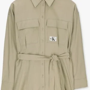 outlet Calvin Klein Robe Midi Badge Belted Shirt Dress En Beige 13