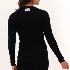 Calvin Klein Mini Robe Badge Knitted Sleeves Dress En Noir outlet soldes 9