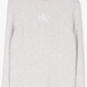 Calvin Klein Mini Robe Monogram Roll Neck Sweater Dress Blanc soldes en ligne 13