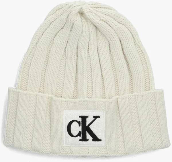 Calvin Klein Monogram Rib Beanie Bonnet En Beige vente à bas prix 1