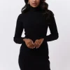 authentiques Calvin Klein Mini Robe Ck Tight Sweater Roll Neck Dress En Noir 17