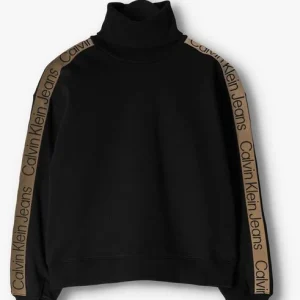 Calvin Klein Pull Logo Tape Sleeves Roll Neck En Noir Satisfait ou Remboursé 13