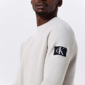 Calvin Klein Chandail Monologo Badge Sweater En Beige magasin en ligne france 11