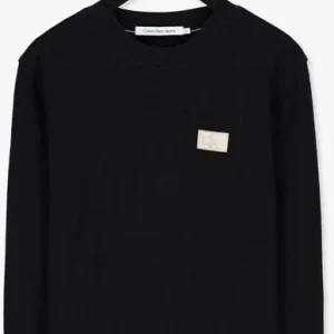 authentiques Calvin Klein Pull Shrunken Badge Ls Waffle Tee En Noir 13