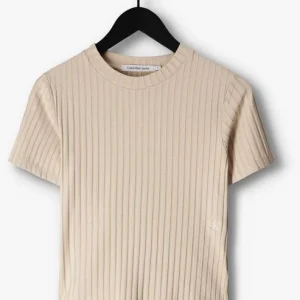 vente pas cher Calvin Klein T-shirt Rib Short Sleeve Tee En Beige 13