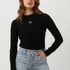 Calvin Klein Badge Rib Long Sleeve En Noir marque pas cher 19