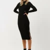 Calvin Klein Robe Midi Shiny Rib High Neck Dress En Noir outlet soldes 19