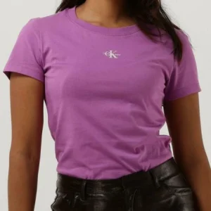 destockage Calvin Klein T-shirt Micro Monologo Slim Fit Tee Lilas 11