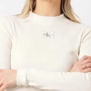 Calvin Klein Badge Rib Long Sleeve Blanc dernière tendance 11