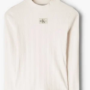 Calvin Klein Badge Rib Long Sleeve Blanc dernière tendance 13