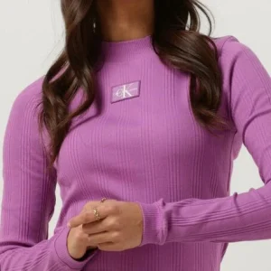 Calvin Klein Badge Rib Long Sleeve Lilas soldes en ligne 11