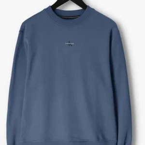 Calvin Klein Pull Micro Monologo Crew Neck En Bleu Nouvelle Collection 13