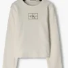 destockage Calvin Klein Rib Badge Ls Top Blanc 10